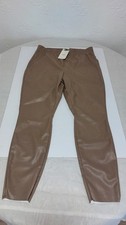 H&M Vegan Leather Leggings Brown Size 14 EUR 46 Faux Leather Stretch Pants NWT