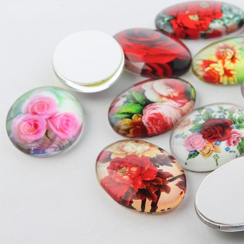 Floral glass cabochons flowers - glass,