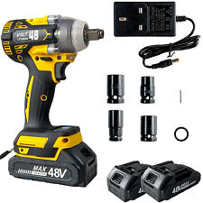 48V Electric Impact Wrench Ratchet Nut Gun Cordless Wheel Removal + 2 Battery