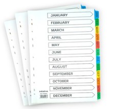 Monthly Subject Dividers A4 File Filing Dividers - Jan to Dec - Colour Tabs