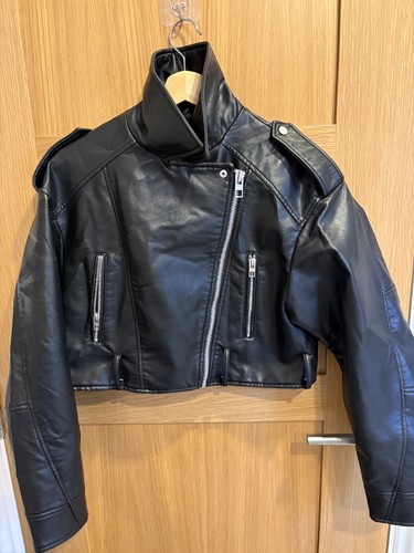 Zara black faux leather biker - zara,
