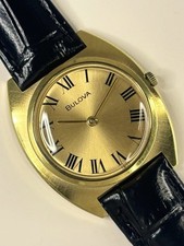 BULOVA Vintage 1970’s Manual Swiss Tonneau Barrel Sunburst Dial Gold Dress Watch