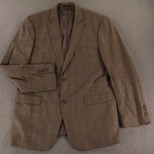 Pronto Uomo Jacket L LT Brown Blue Window Pane Check Wool Blazer 44L