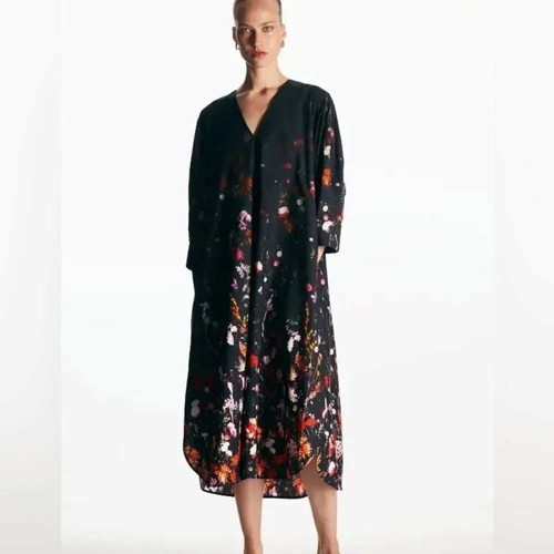 Cos floral neck midi dress - v-neck,