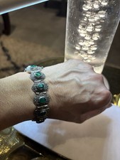 Vintage Marcasite & Green Onyx Sterling Silver Bracelet Bangle