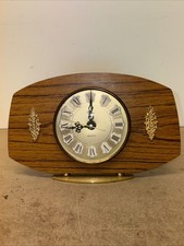 Vintage Coral Quartz Wooden Gold Design Mantel Clock Art Deco Battery Operated