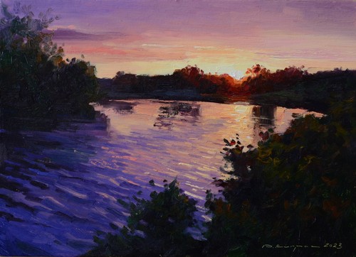 River oil painting - river, summer