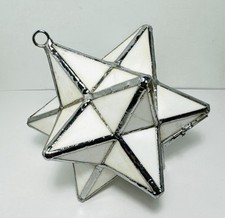 Vintage Moravian Merkaba Star Lantern Hanging Boho Moroccan Decor White Glass
