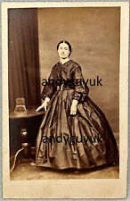 CDV LADY STANDING BY STEREOCARD VIEWER STEREOSCOPIC MACHINE ANTIQUE PHOTO