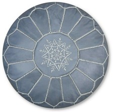 Moroccan Leather Pouffe Grey -