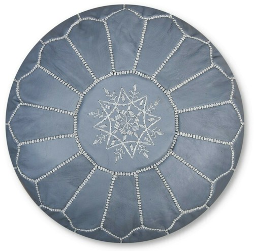 Moroccan leather pouffe - grey,