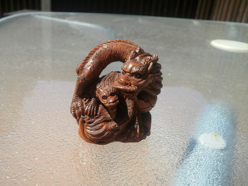 Hand carved wood netsuke - wood,