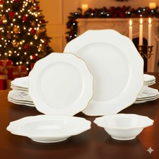 16 Piece Ceramic White & Gold