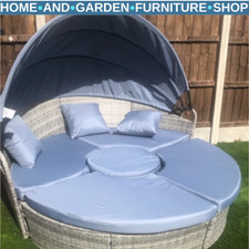 5 Pcs Rattan Conversation Furniture Set Garden Round Sofa Bed with Cushion Grey