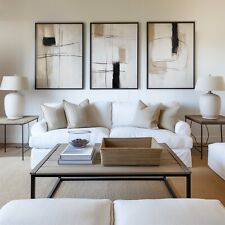 Modern Abstract Wall Art Set of 3 Prints, Neutral Prints Beige Black Art Poster