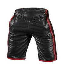 Mens Pure Black Leather Shorts
