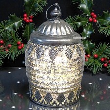 Vintage Lace Moroccan Lantern LED Silver Mercury Glass Modern Home Decor Gift