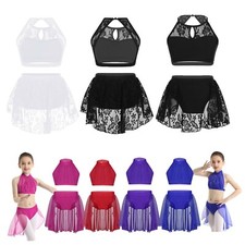 UK Girls Lyrical Dance Leotard Ballet Latin Dress Dancewear Costumes Mesh Outfit