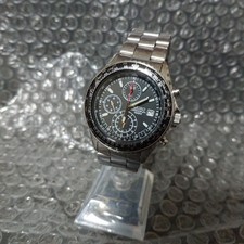 SEIKO 7T92 Pilot Chronograph Watch Black Stainless Steel Bracelet Metal