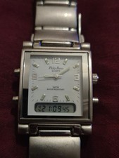 Philip Persio Watch Mens Formal Rectangular Tone Digital Silver Tone Unisex 177