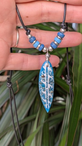 Mens surfboard necklace - necklace, blue