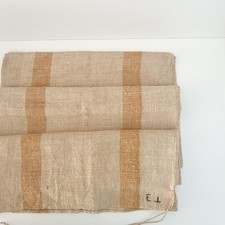 Unique Antique Linen Grain Sack with Brown Stripe, Farmhouse Floursack Br6-7