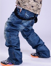 New Winter Men's Denim Waterproof Ski Pants Salopettes Snowboard Windproof Pants