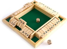 Wooden Shut The Box Board Game 10 Number Sided Dice Set for 2 to 4 Players