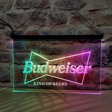 Budweiser King Beer Bar LED Neon Light Sign Featuring Colorful Flowing Effect