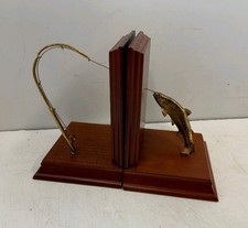 Vintage Antique Unusual charming Salmon Fly Fishing Book Ends ornament 1950s