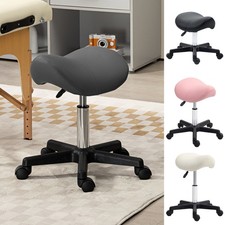 Saddle Stool PU Leather Adjustable Rolling Salon Chair Steel Frame for Massage