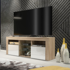 Oak TV Unit Cabinet 145cm TV Stand I White High Gloss Doors Sideboard