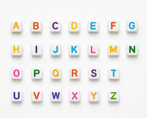 Alphabet beads 6mm white - beads,