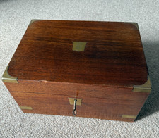 Antique Writing Box.  Wood & Brass Inlay Box. With lock and key