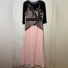 Sue Wong Pink Formal Half Sleeve Sheer Beaded Wedding Guest Maxi Gown Size 10