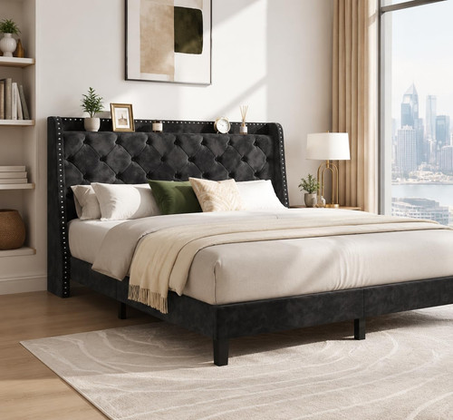 Queen bed frame with - bed,