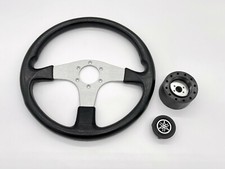 Yamaha V47 Black & Silver 350mm Metal Spoke Boat Steering Wheel With Hub