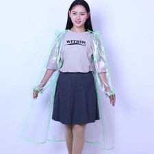 NEW EVA Ladies LONG Transparent Clear Black Waterproof Raincoat Clear M-2XL UL