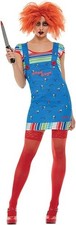 Smiffy's Womens Official Chucky Dungaree Dress Halloween Horror Cosplay Costume