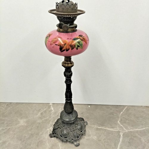 Victorian pink glass oil lamp - victorian,