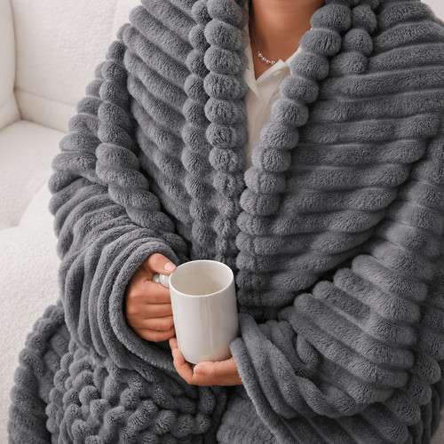 Super soft ribbed fleece throw - super,
