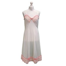 Vintage 1960s Nightie Nightdress Cream Red Ruffle Frill Baby Doll  M 10 Women's