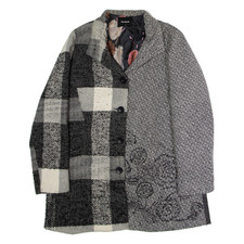 DESIGUAL Womens Overcoat Coat Black Knit Patchwork UK 18