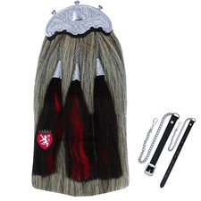 Grey Long Horse Hair Kilt Sporran For Men Piper Thistle Cantle Leather Sporran