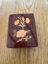 Vintage Wooden Playing Card Box with Carved Pattern Chrysanthemum Design