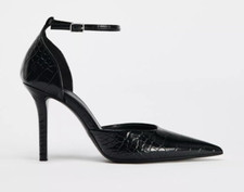 Zara Black Heeled High Heels Shoes With Strap Animal Print, UK 4 37 2232/410