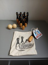 WOODEN PENGUIN SMALL 3" BOWLING SKITTLES IN FABRIC BAG - 10 SKITTLES 2 BALL