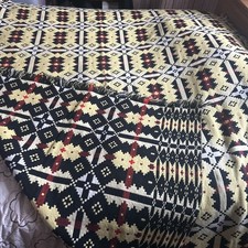 Vintage Welsh Wool Tapestry Blanket Reversible 230 x 165cm 