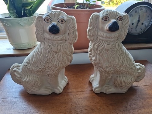 Pair large pottery dogs - a,