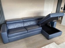 Greyish Blue Leather Corner Sofa (PTP)